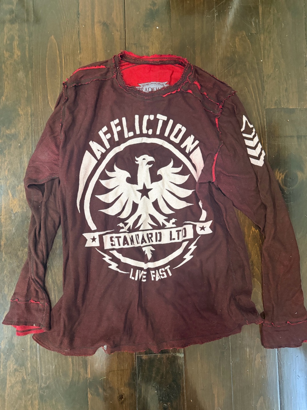 Affliction Men's Long Sleeve Shirt - Burgundy and White Graphic